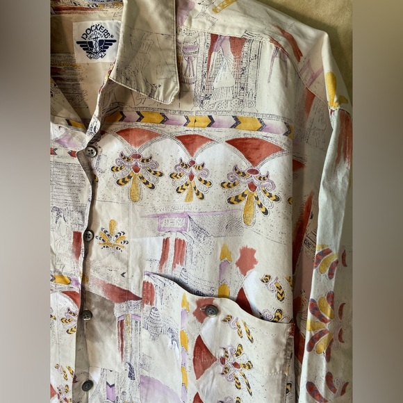 Dockers Vintage Printed Cotton Egyptian Style Button Front Short Sleeve 90s/Y2K - Picture 4 of 6